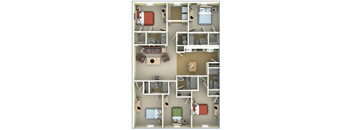 A diagram of a small apartment with a kitchen, living room, and bathroom.