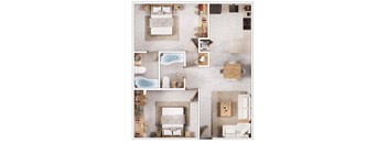 A series of images showing different parts of a modern, minimalist bedroom.