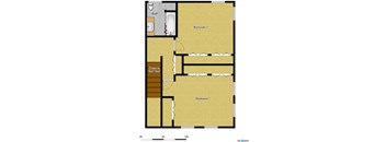 A floor plan of a room with two bedrooms and a bathroom.