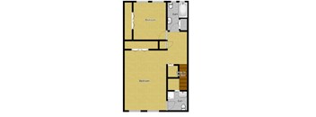 A floor plan of a room with two bedrooms and two bathrooms.