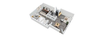 a floor plan of a bedroom with a bed and a table