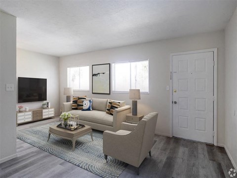 a living room with a couch and a television
