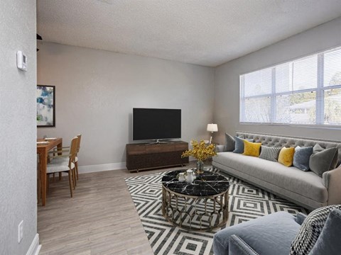 a living room with a couch and a television