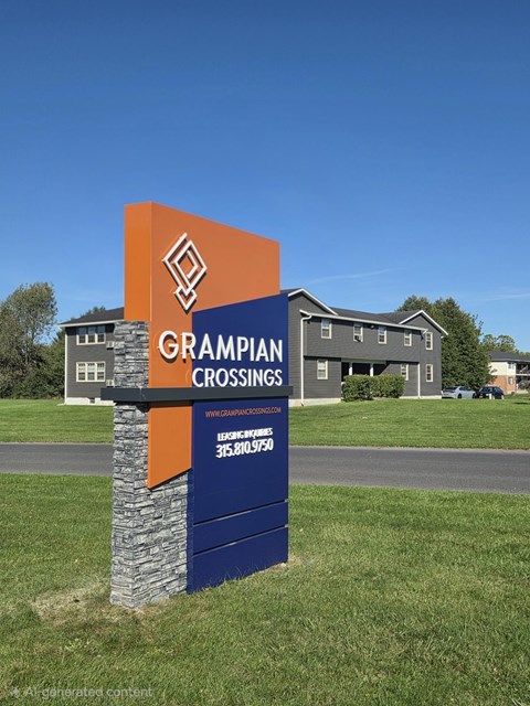 A sign for Grampian Crossings with a website and phone number on it.
