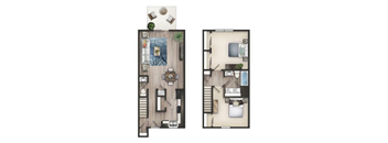 a floor plan of a studio apartment with a bedroom and a living room