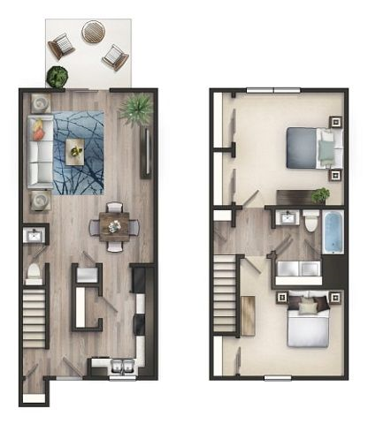 a floor plan of a studio apartment with a bedroom and a living room
