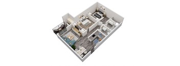 a 3d floor plan of a house with a bedroom and a living room