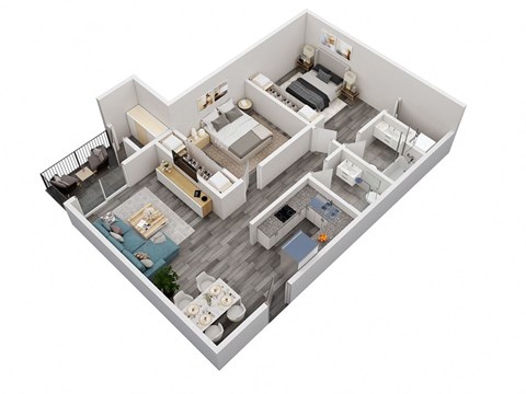 a 3d floor plan of a house with a bedroom and a living room