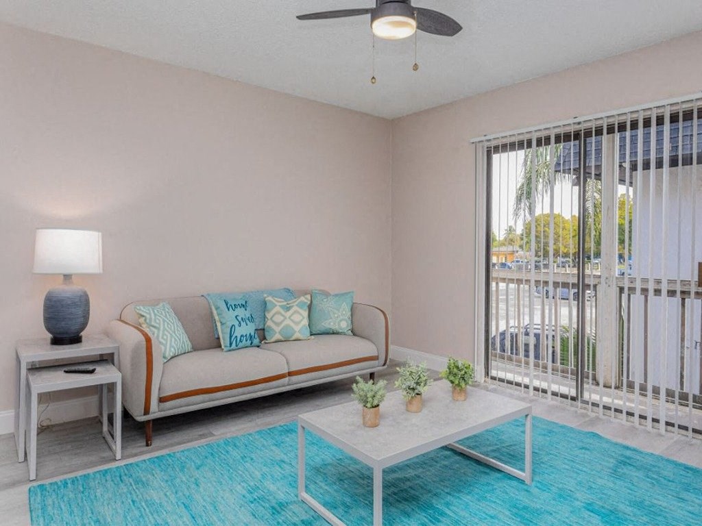 a living room with a couch and a coffee table