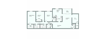 A floor plan of a house with a master bedroom, two bathrooms, a living room, a dining room, a kitchen, a breakfast room, a patio, and a foyer.