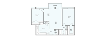 A floor plan of a house with labeled rooms such as Bedroom 2, Dining Rooms, Kitchen, and Bath.