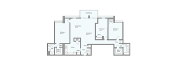 A floor plan of a house with labeled rooms such as Bedroom 1, Kitchen, and Bath.
