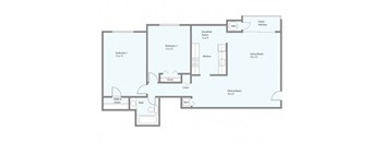 a floor plan of a living room with a transition to a bedroom