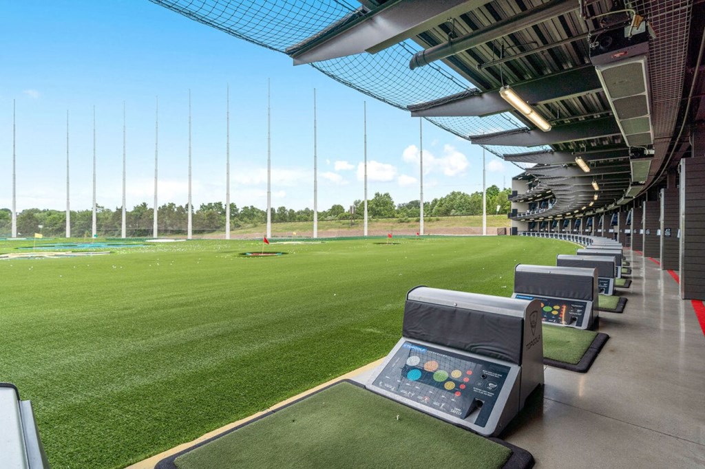 a view of the field and seating in a stadium
