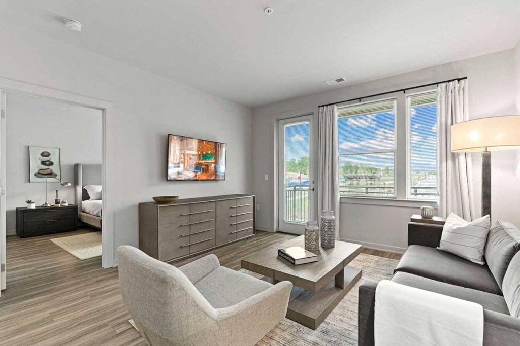 a living room with a couch and a table