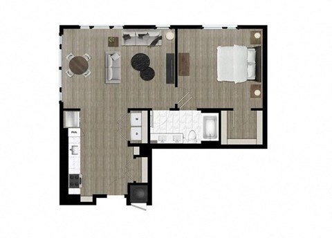 a floor plan of a room with a bedroom and a bathroom