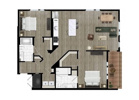 the layout of a bedroom with a bathroom and a living room