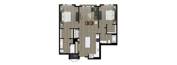 a floor plan of a house with a bedroom and a living room