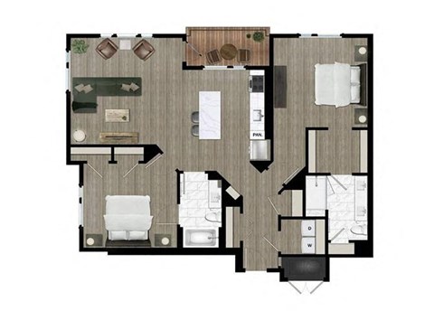 a floor plan of a bedroom with a bathroom and a living room