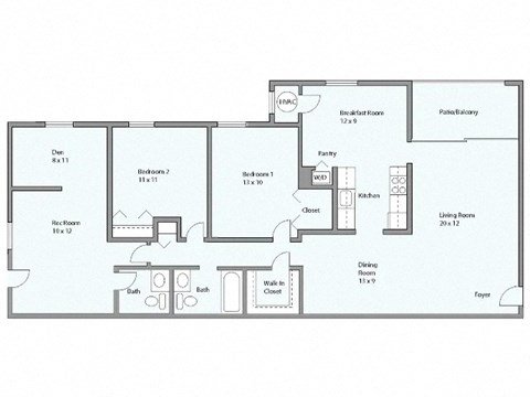 a floor plan of an apartment with blue floors and
