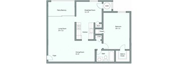 a floor plan of a unit with a bedroom and a living room