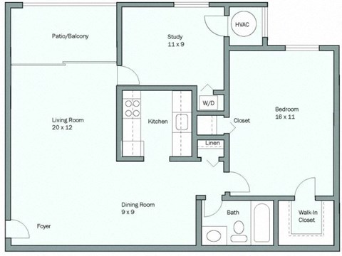 a floor plan of a unit with a bedroom and a living room