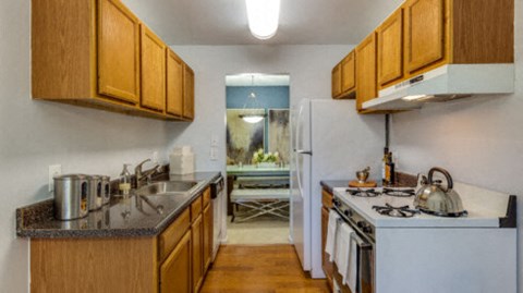 a rendering of a kitchen with a sink and a refrigerator