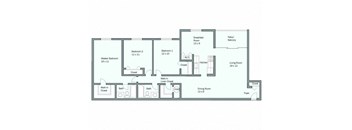 A floor plan of a house with a living room, two bedrooms, a bathroom, a kitchen, a breakfast room, a pantry, and a foyer.