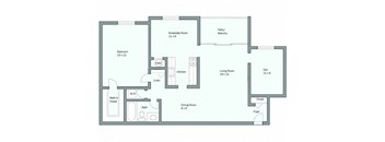 A floor plan of a house with a breakfast room, dining room, living room, and kitchen.
