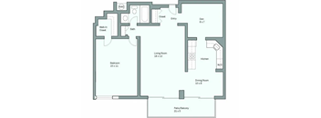 a floor plan of an apartment with a bedroom and a living room
