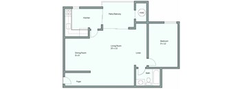 a floor plan of a unit with a bedroom and a living room