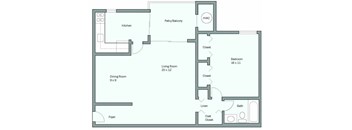 a floor plan of a unit with a bedroom and a living room