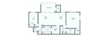 A floor plan of a house with a living room, dining room, kitchen, pantry, and several closets.