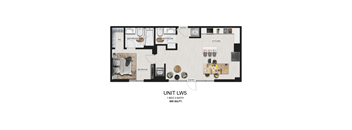 a floor plan of a 1 bedroom unit living