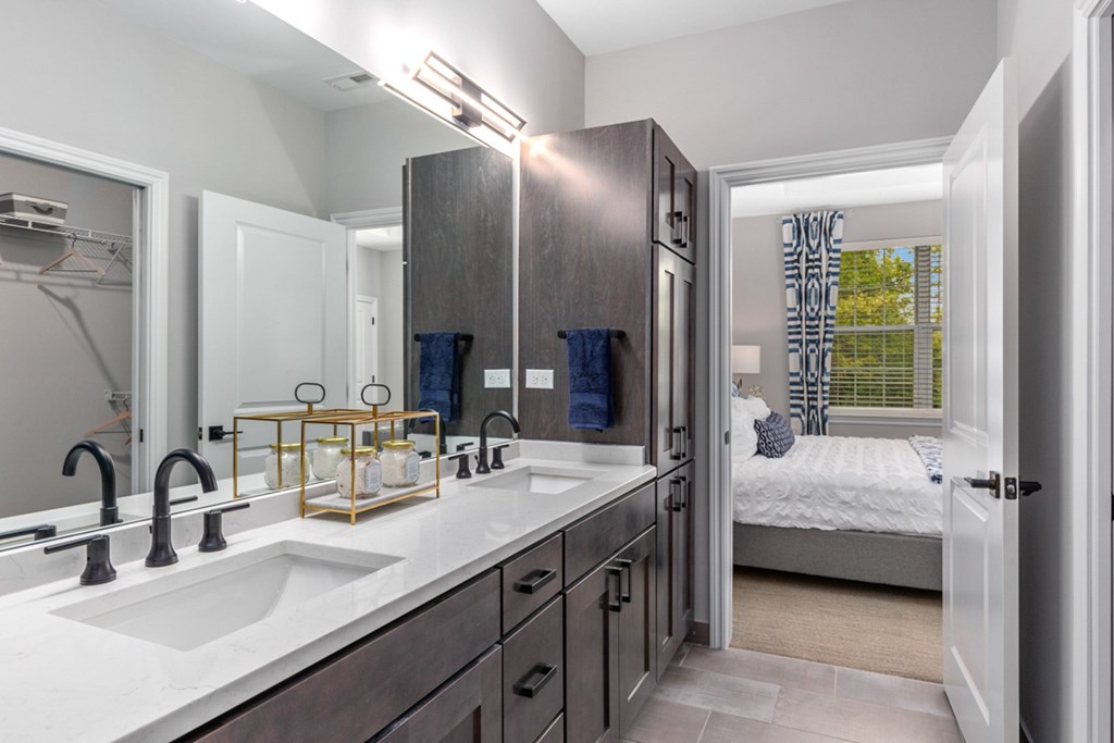 Modern Bathroom with Framed Mirror at Encore at West Valley, Michigan