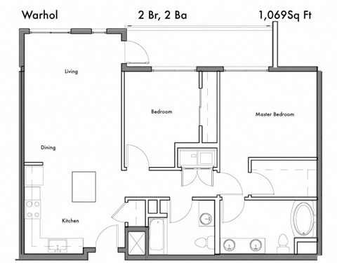 2 Bedroom 2 Bathroom Floor Plan at Discovery West, Issaquah, Washington