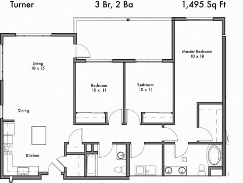 3 Bed, 2 Bath Floor Plan at Discovery West, Issaquah