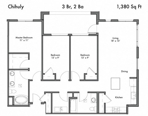 3 bedroom 2 bath Floor Plan at Discovery West, Washington