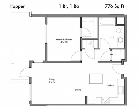 1 Bed 1 Bath Floor Plan at Discovery West, Washington