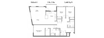 3 Bedroom and 2 Bath Floor Plan at Discovery West, Issaquah, Washington