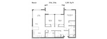 Three Bed Two Bath Floor Plan at Discovery West, Issaquah, WA, 98029