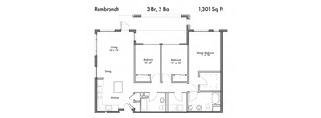 3 Bed, 2 Bath Floor Plan at Discovery West, Issaquah, 98029
