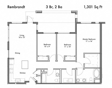 3 Bed, 2 Bath Floor Plan at Discovery West, Issaquah, 98029