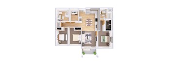 Glacier Floorplan Three-bedroom apartment floor plan at Kendrick Landing Apartments in Lakewood, WA