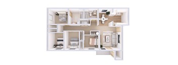 A white dollhouse with various rooms and furniture.
