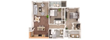 2 bedroom 2  bathroom C  Lyndon Floorplan Image with 1145 square feet at Discovery Heights, Issaquah, Washington