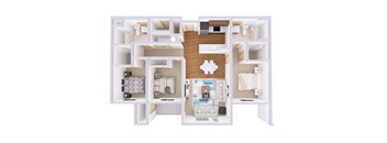 A white floor plan of a house with a kitchen, living room, and bathroom.
