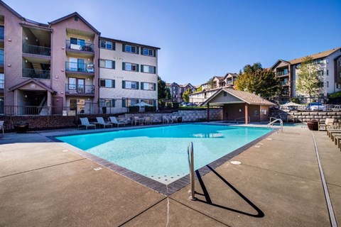 Outdoor pool and spa at Creston Point, Washington, 98178