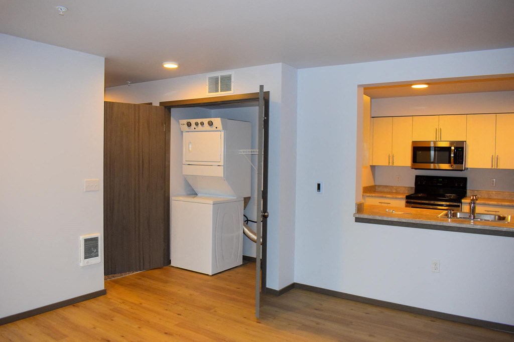 Kitchen and stackable washer and dryer