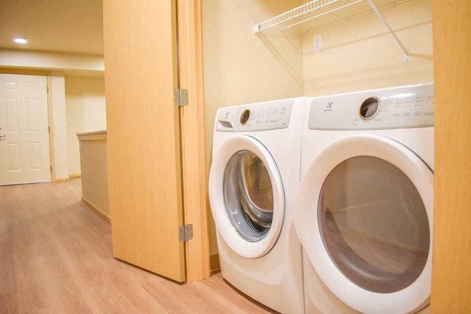 a washer and dryer in a laundry room